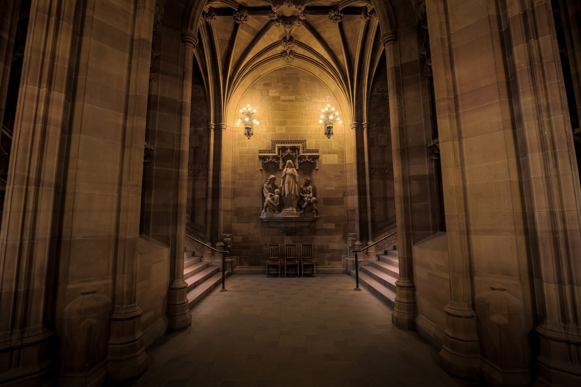 Explore the historic Gothic interior of the John Rylands Library in Manchester.